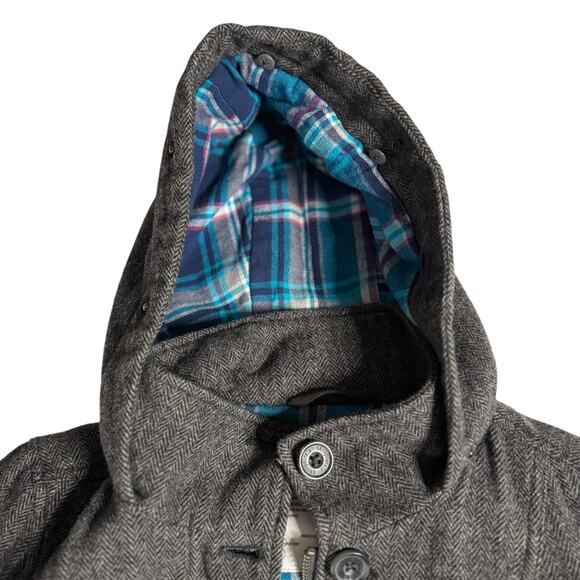 Women’s Aeropostale Wool Blend Coat Medium Gray Herringbone Hooded Jacket - Picture 9 of 13